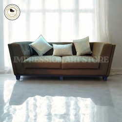 Modern Teak Wood Sofa – Premium Brown Fabric 3-Seater sofa