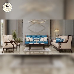 Transitional Teak Wood Sofa Set 7 Seater (3+2+1+1) | Performance Fabric  | Handcrafted Frame