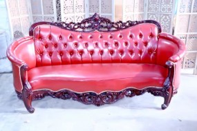 Premium Red Fabric 3 Seater Sofa with Teak Wood Frame