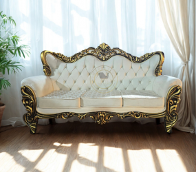 Classic 3 Seater Wooden Sofa with Cushioned Seats