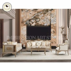 8 Seater Teak Wood Sofa Set (3+3+1+1) with Table | Gold Carved Frame | Luxury Living Room