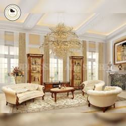 Luxury 8 Seater Teak Wood Sofa Set | Curved Sofa Design & Deep Button Tufting | Walnut Finish