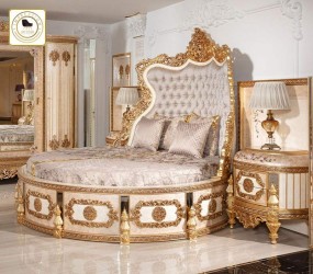 Luxury Round Bed with Matching Dressing Table Modern Upholstered Bedroom Set
