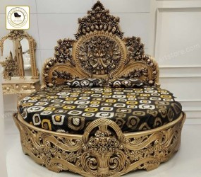 Luxury Round Bed in Gold and Black by impression art store