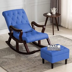 Ergonomic Rocking Chair with Armrests and Footrests | Made by Sheesham Wood (Blue)