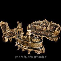 Luxurious Hand Painted & Hand Carved 4 Piece Black Sofa Set
