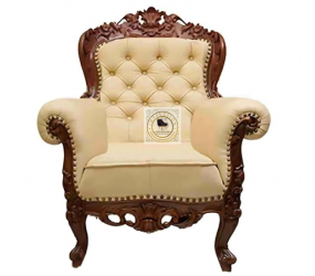 Silk & Teakwood Handcarved Single Seater Sofa