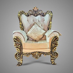 Stylish Wooden Single Sofa in Cream and Gold Finish