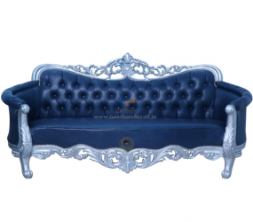 Premium Blue Fabric 3 Seater Sofa with Teak Frame