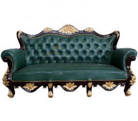 Modern Green Three Seater Sofa with Wood Frame