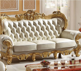 Classic Three Seater Sofa in Gold and White