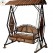 Artistic Wooden Swing with Carved Panels and Diamond Frame Design – Roofed Garden Jhula