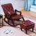 Latherette Rocking Chair with Armrests and Footrests | Made by Sheesham Wood (Lather Brown)