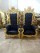 High-Back Cushioned Lounge Chair with Stool – Designer Fabric Chair with Armrests for Living Room