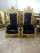 High-Back Cushioned Lounge Chair with Stool – Designer Fabric Chair with Armrests for Living Room
