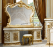 Luxury Royal White & Gold Bedroom King Size Bed Set with Table, Mirror, and Nightstand