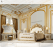 Luxury Royal White & Gold Bedroom King Size Bed Set with Table, Mirror, and Nightstand