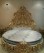 Baroque-Inspired Round Teak Wood Bed with Multitone Gold Handcarving & Floral Accents