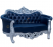 Premium Blue Fabric 3 Seater Sofa with Teak Frame