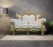 Luxury Golden & White Teak Wood Sofa|Leather Upholstery|40-Density Cushioning|2-Seater Sofa