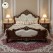 Baroque King Size Bed | Ruby Red Velvet Tufting & Antique White Finish | Hand-Carved Teak Wood