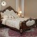 Baroque King Size Bed | Ruby Red Velvet Tufting & Antique White Finish | Hand-Carved Teak Wood
