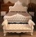 French Provincial Carved Wood King Bed Set | White Tufted PU Leather Upholstery