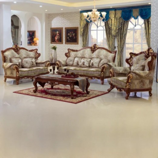IMPRESSION ART STORE Elegant Wooden Fabric Sofa Set with Customizable Colors & Matching Center Table